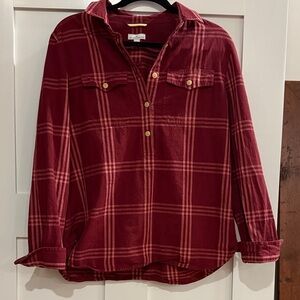 LLBean Signature Red Plaid half Button-Up Shirt